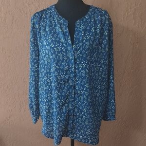 JACHS Girlfriend Long Sleeve Button Down Floral Blouse Size L